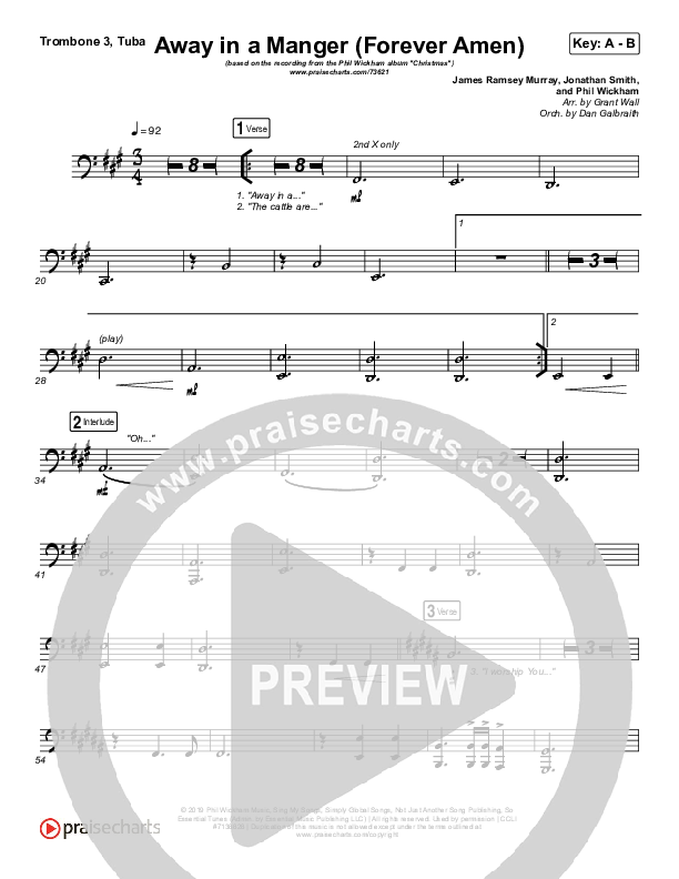 Away In A Manger (Forever Amen) Trombone 3/Tuba (Phil Wickham)
