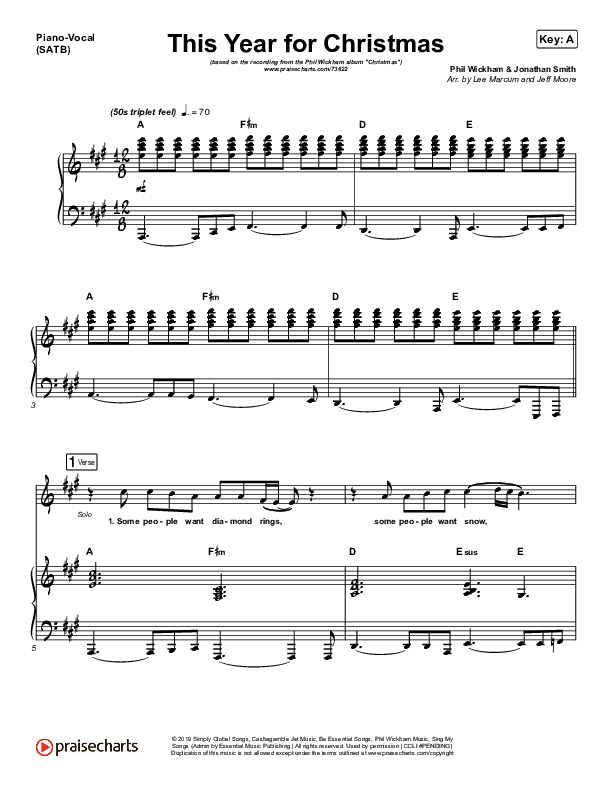 This Year For Christmas Piano/Vocal (SATB) (Phil Wickham)