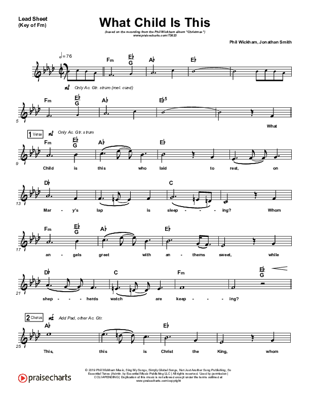 What Child Is This Lead Sheet (Melody) (Phil Wickham)