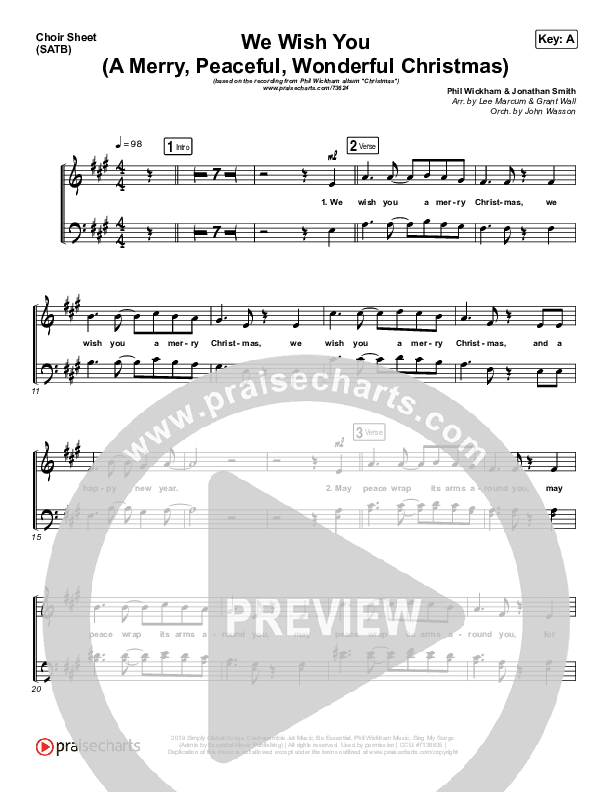 We Wish You (A Merry Peaceful Wonderful Christmas) Choir Vocals (SATB) (Phil Wickham)