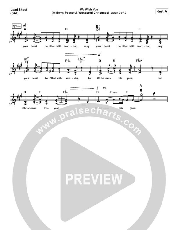 We Wish You (A Merry Peaceful Wonderful Christmas) Lead Sheet (SAT) (Phil Wickham)