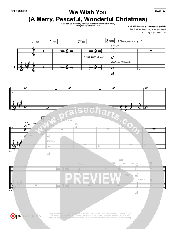 We Wish You (A Merry Peaceful Wonderful Christmas) Percussion (Phil Wickham)