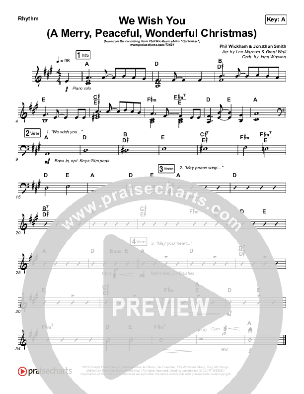 We Wish You (A Merry Peaceful Wonderful Christmas) Rhythm Chart (Phil Wickham)