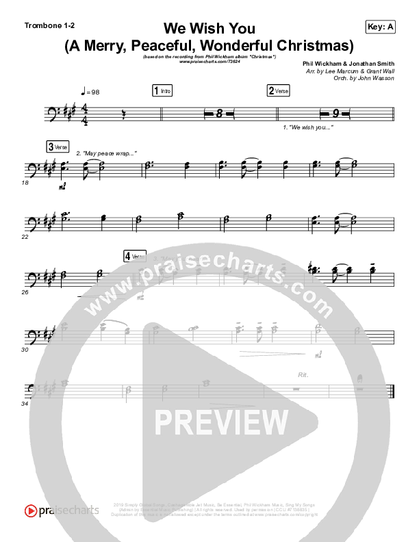We Wish You (A Merry Peaceful Wonderful Christmas) Trombone 1/2 (Phil Wickham)
