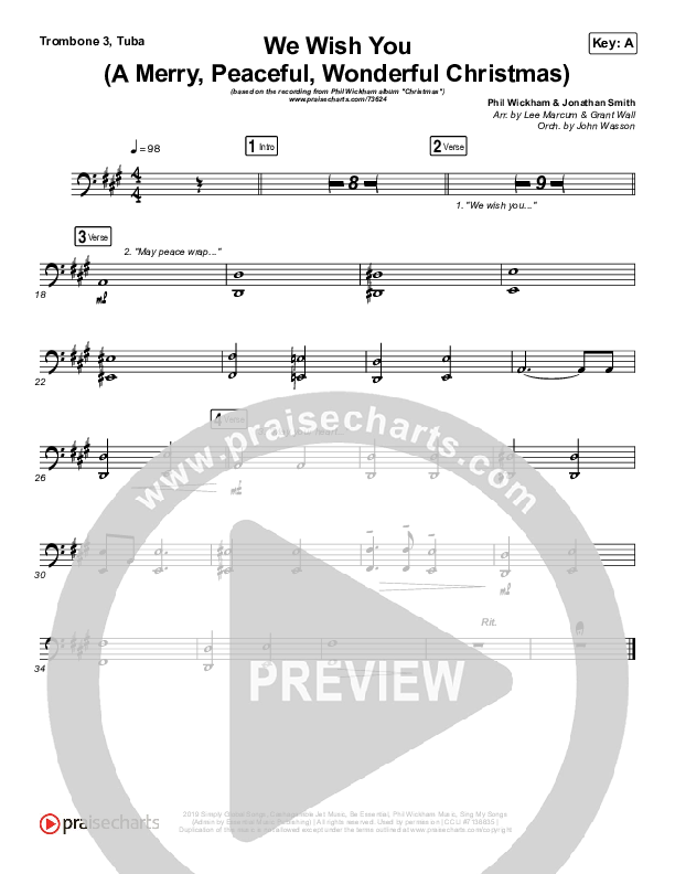 We Wish You (A Merry Peaceful Wonderful Christmas) Trombone 3/Tuba (Phil Wickham)