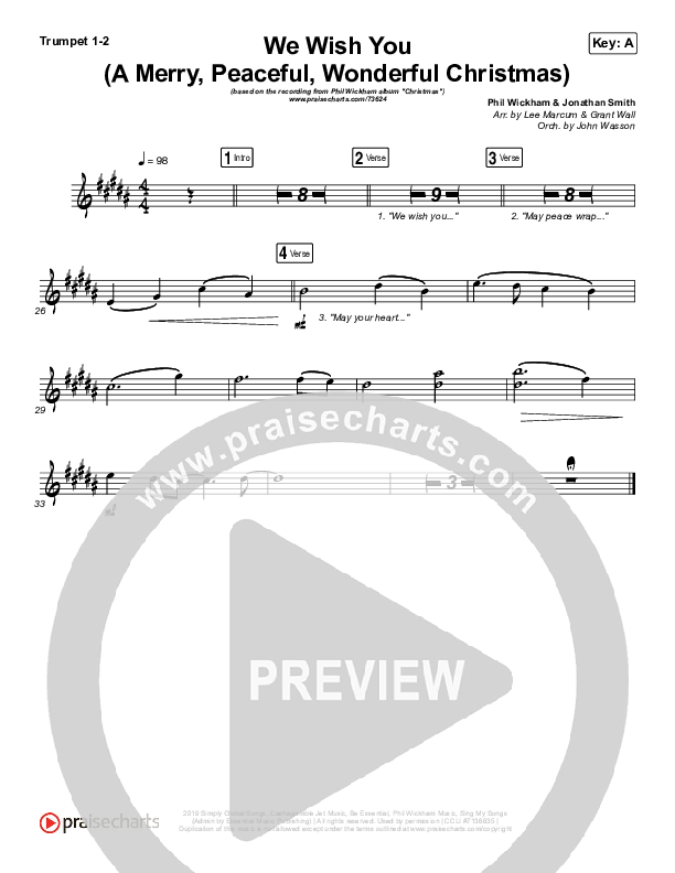 We Wish You (A Merry Peaceful Wonderful Christmas) Trumpet 1,2 (Phil Wickham)