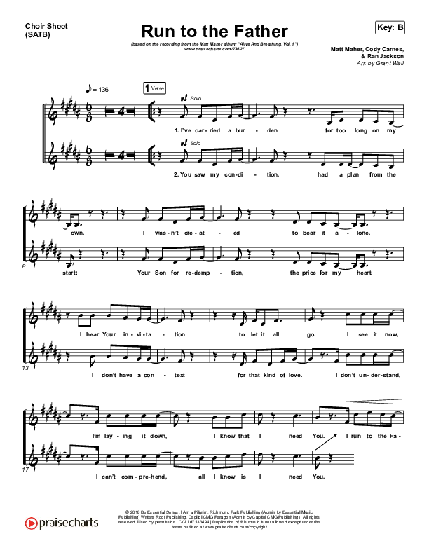Run To The Father Choir Sheet (SATB) (Matt Maher)