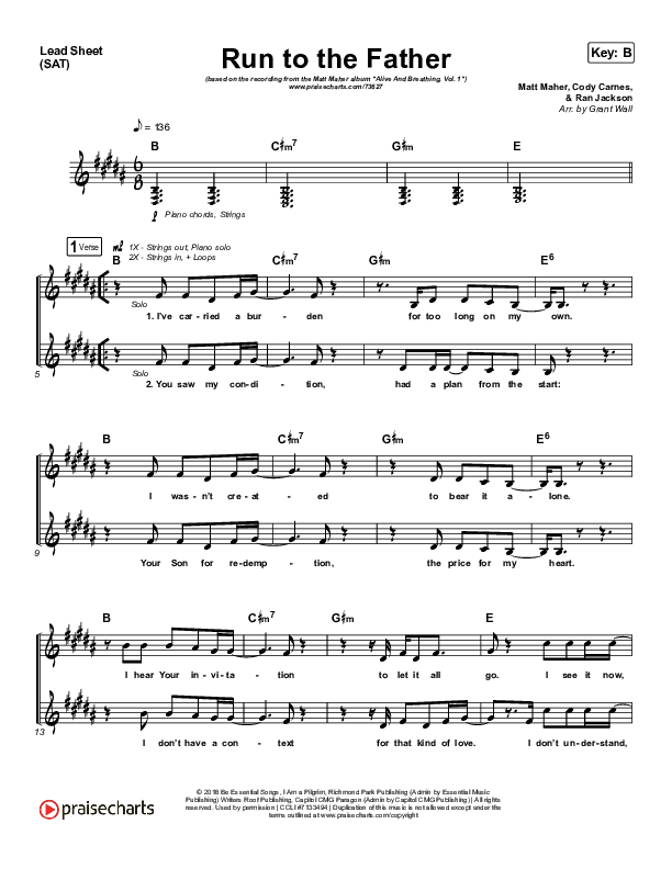 Run To The Father Lead Sheet (SAT) (Matt Maher)
