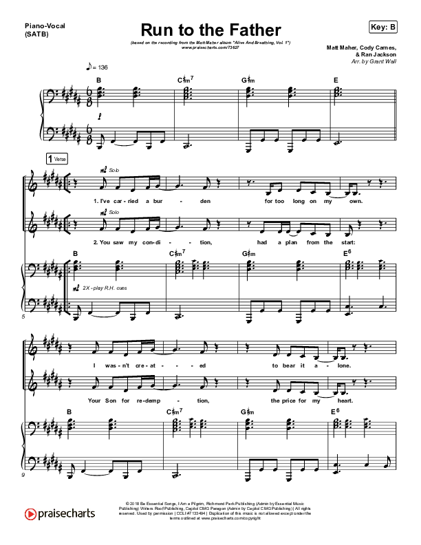 Run To The Father Piano/Vocal (SATB) (Matt Maher)