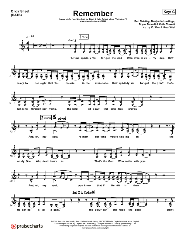 Remember Choir Sheet (SATB) (Bryan & Katie Torwalt)