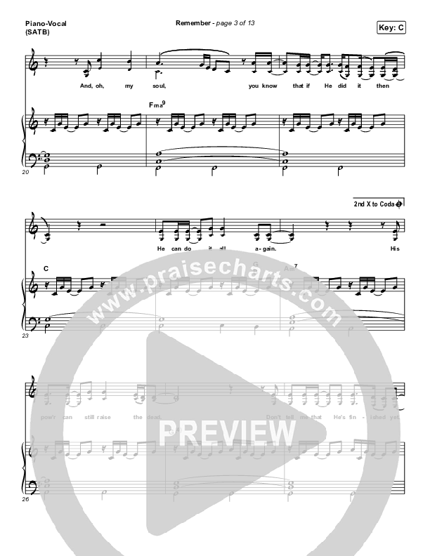 Remember Piano/Vocal (SATB) (Bryan & Katie Torwalt)