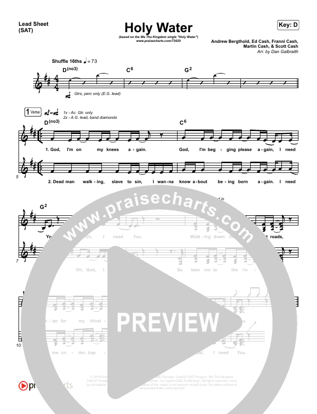 Holy Water Sheet Music PDF (We The Kingdom) PraiseCharts