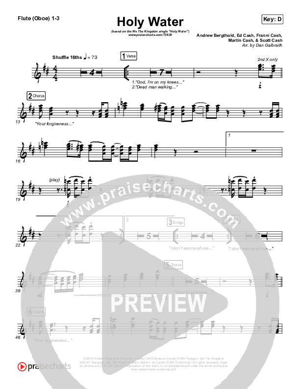Holy Water Flute/Oboe 1/2/3 (We The Kingdom)