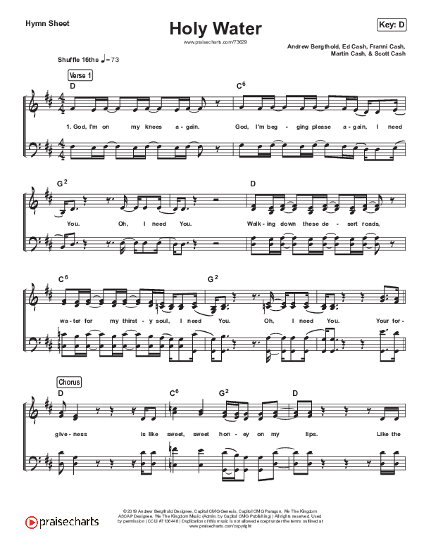 Holy Water Hymn Sheet (We The Kingdom)