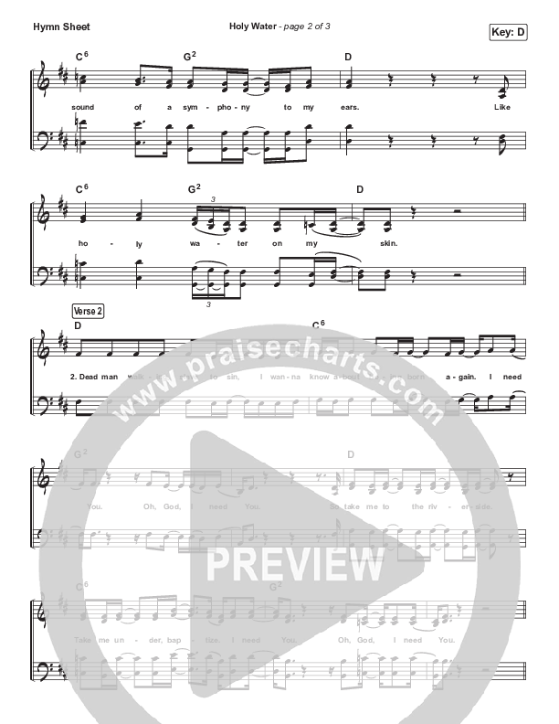 Holy Water Hymn Sheet (We The Kingdom)