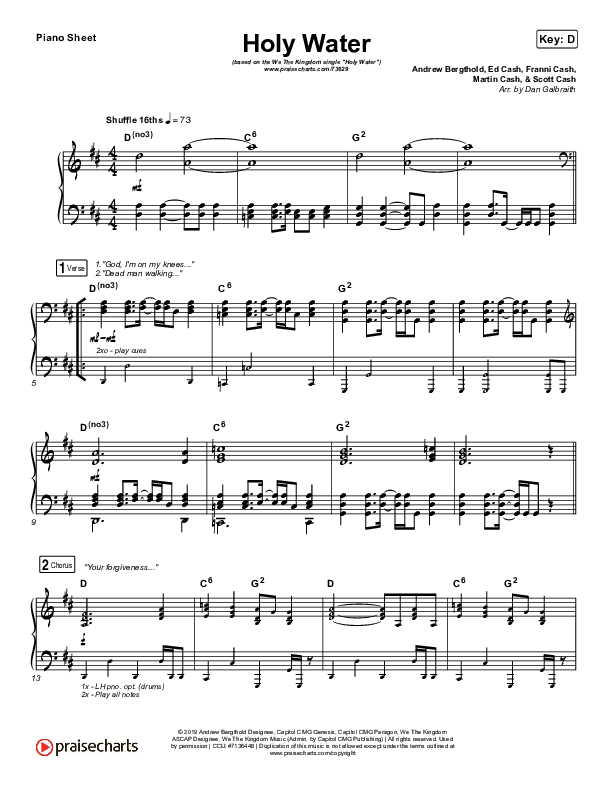 Holy Water Piano Sheet (We The Kingdom)