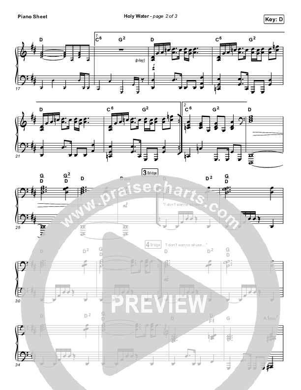 Holy Water Piano Sheet (We The Kingdom)