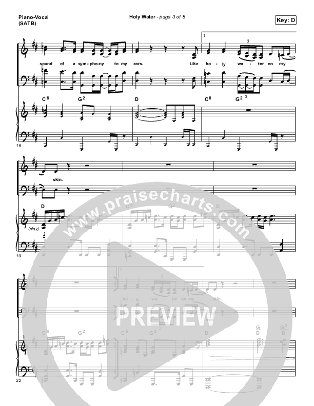 Holy Water Piano/Vocal (SATB) (We The Kingdom)