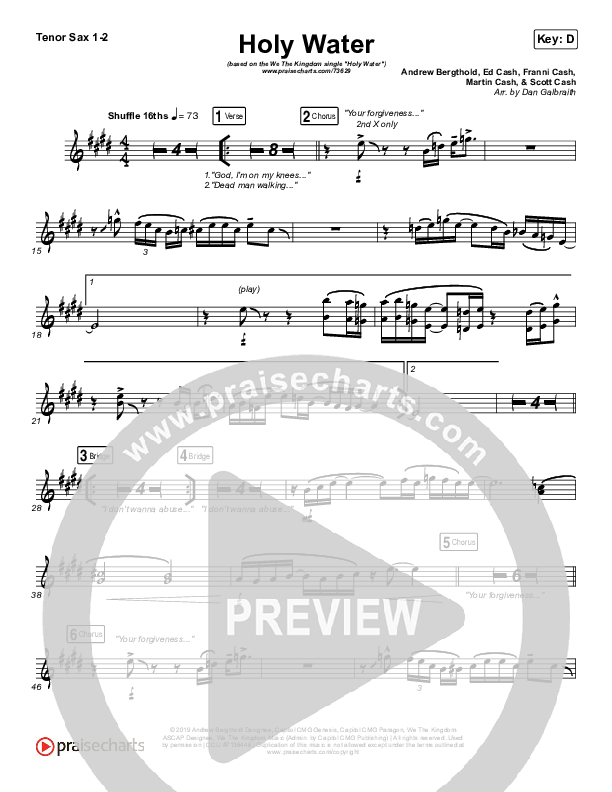 Holy Water Tenor Sax 1/2 (We The Kingdom)