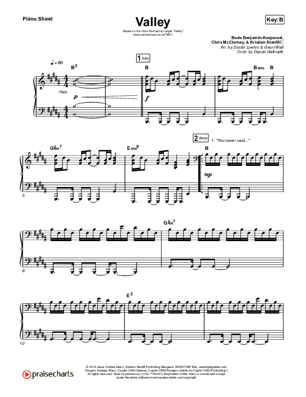 Valley Piano Sheet (Chris McClarney)