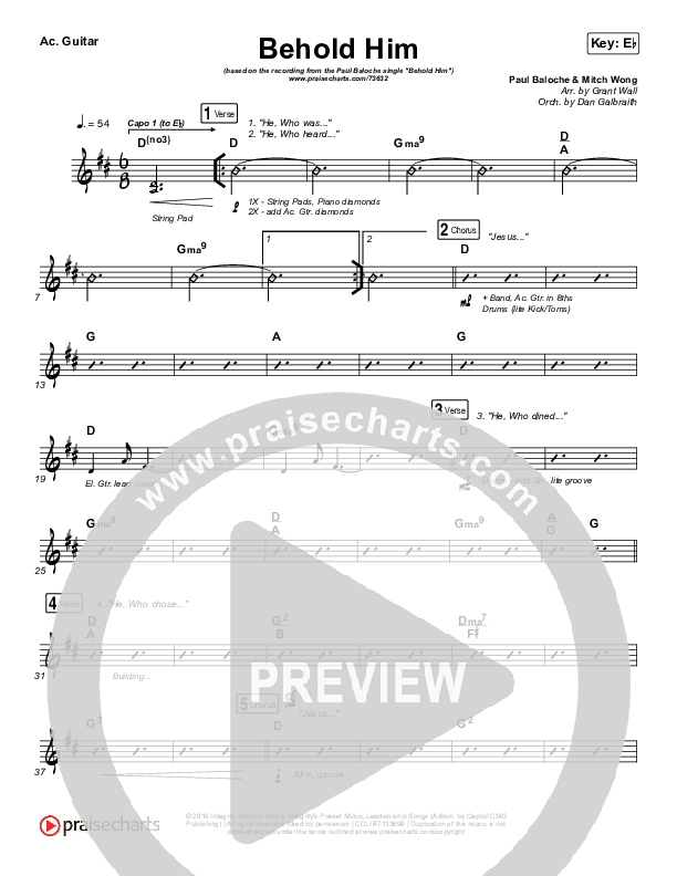 Behold Him Acoustic Guitar (Paul Baloche / Kim Walker-Smith)