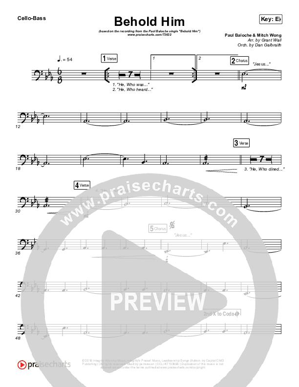 Behold Him Cello/Bass (Paul Baloche / Kim Walker-Smith)