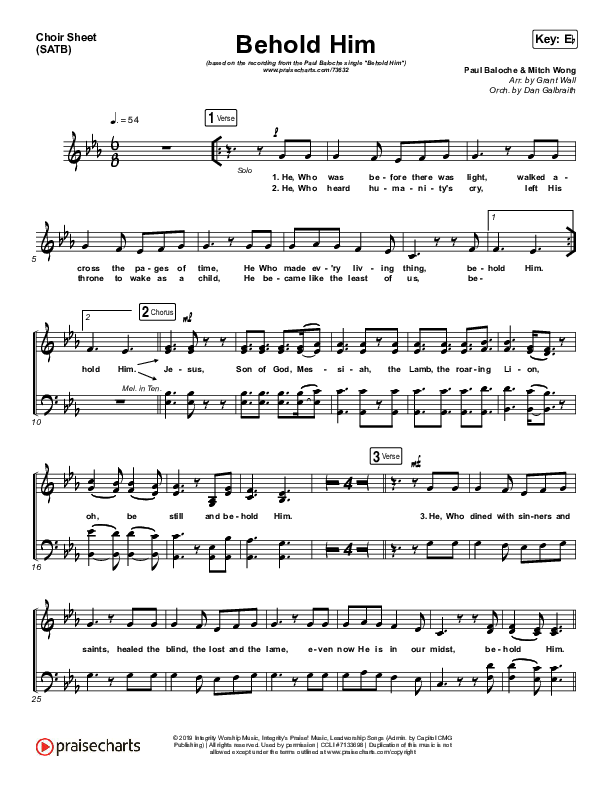 Behold Him Choir Sheet (SATB) (Paul Baloche / Kim Walker-Smith)
