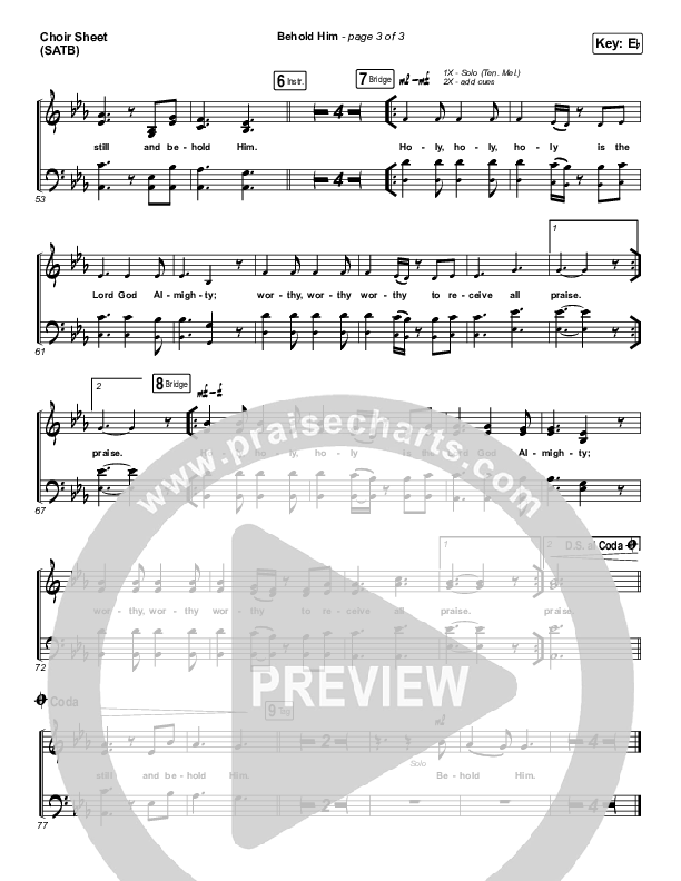 Behold Him Choir Sheet (SATB) (Paul Baloche / Kim Walker-Smith)