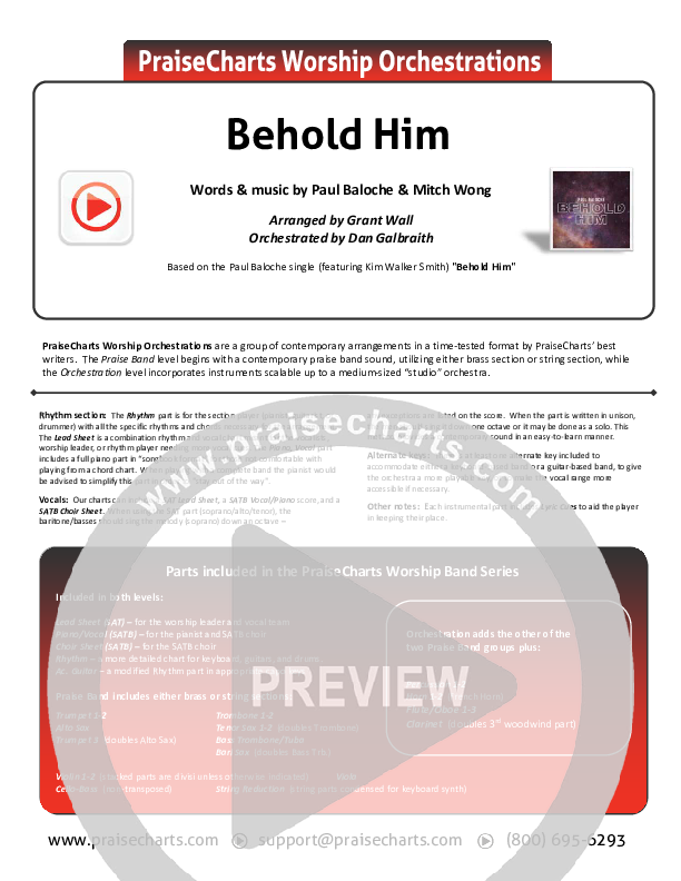 Behold Him Cover Sheet (Paul Baloche / Kim Walker-Smith)