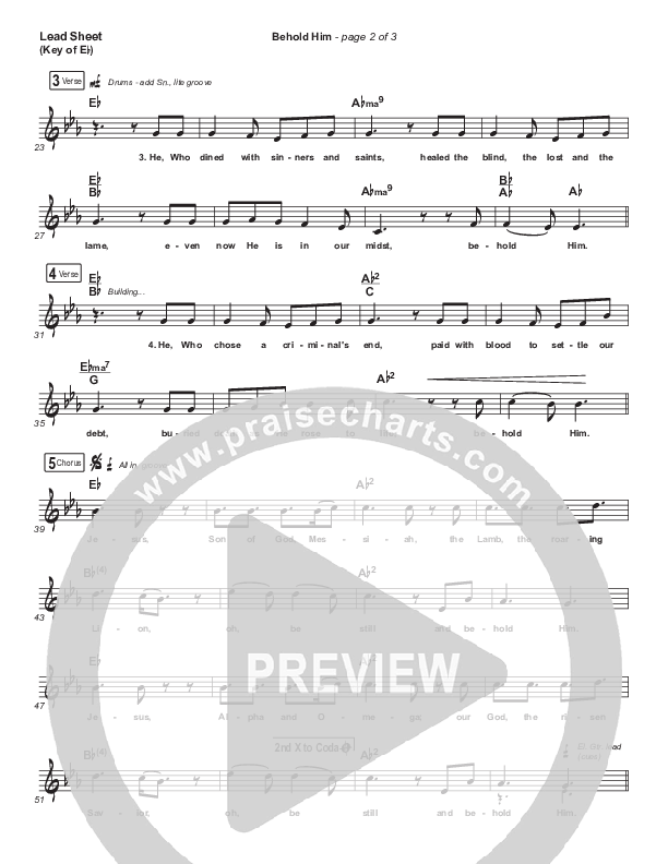 Behold Him Lead Sheet (Melody) (Paul Baloche / Kim Walker-Smith)