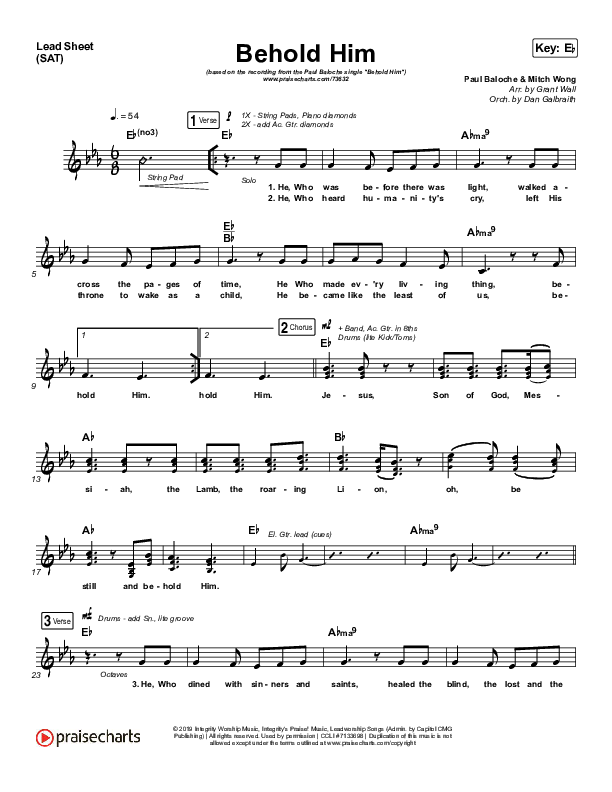 Behold Him Lead Sheet (SAT) (Paul Baloche / Kim Walker-Smith)