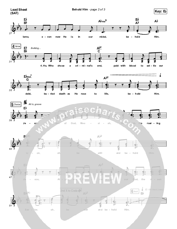 Behold Him Lead Sheet (SAT) (Paul Baloche / Kim Walker-Smith)
