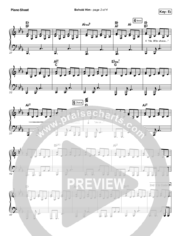 Behold Him Piano Sheet (Paul Baloche / Kim Walker-Smith)