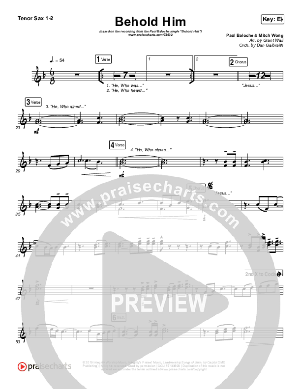 Behold Him Tenor Sax 1/2 (Paul Baloche / Kim Walker-Smith)