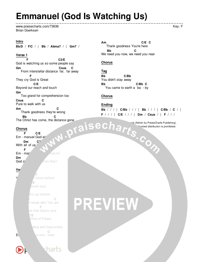 Emmanuel (God Is Watching Us) Chords & Lyrics (Brian Doerksen)