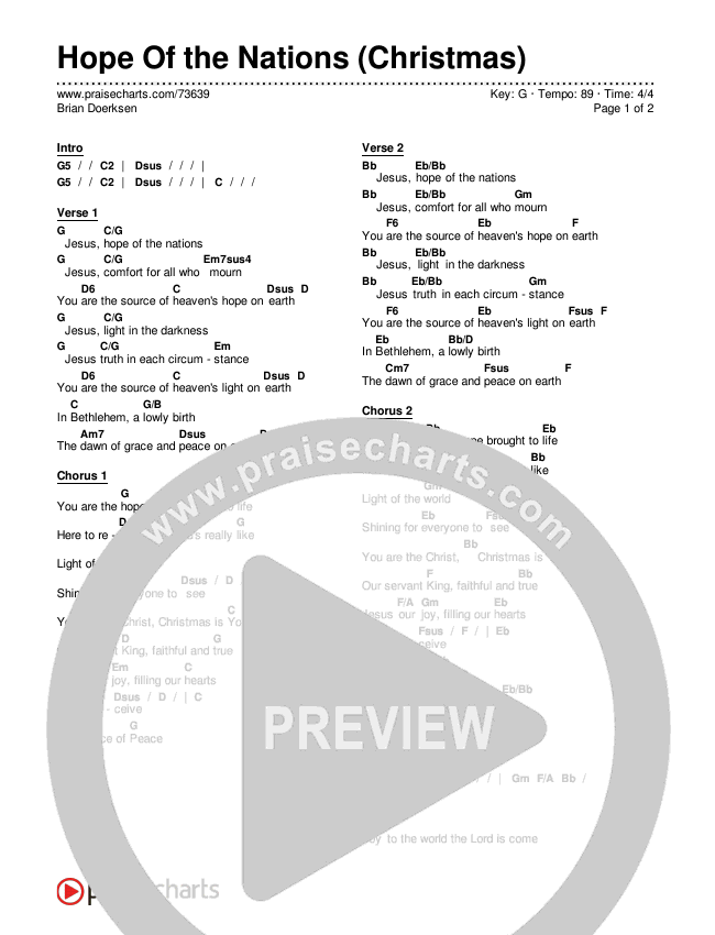 Hope Of The Nations (Christmas) Chords & Lyrics (Brian Doerksen)