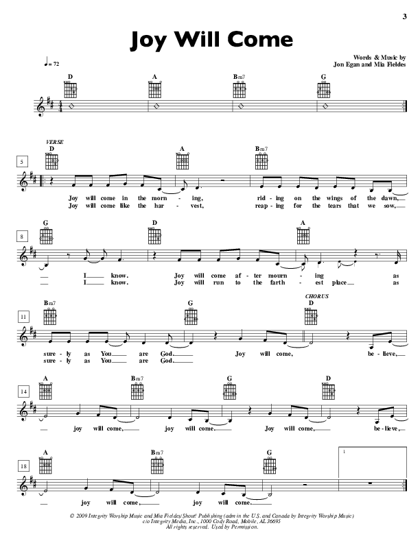 Joy Will Come Lead Sheet (Desperation Band)