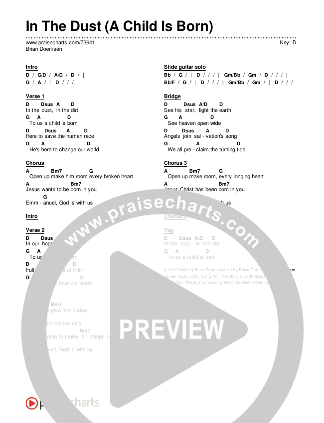 In The Dust (A Child Is Born) Chords & Lyrics (Brian Doerksen)