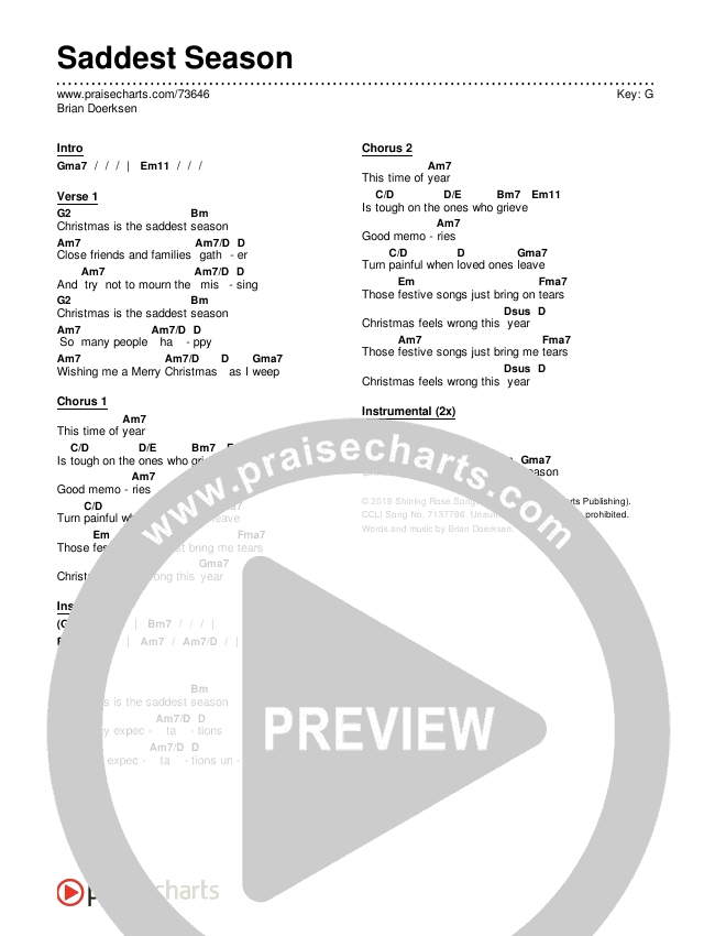 Saddest Season Chords & Lyrics (Brian Doerksen)