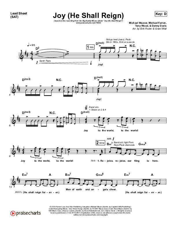 Joy (He Shall Reign) Lead Sheet (SAT) (Big Daddy Weave)
