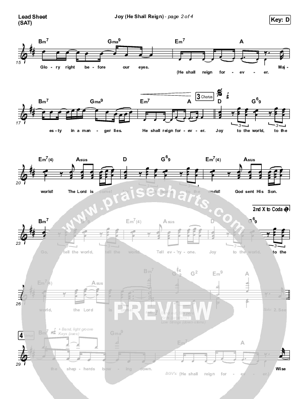Joy (He Shall Reign) Lead Sheet (SAT) (Big Daddy Weave)