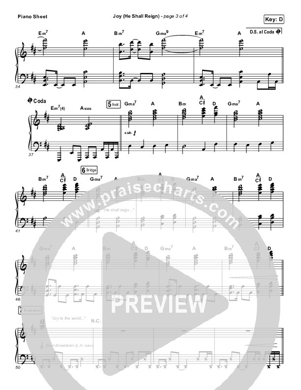 Joy (He Shall Reign) Piano Sheet (Big Daddy Weave)
