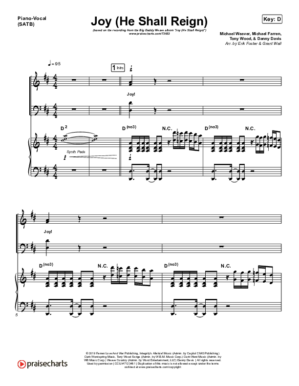 Joy (He Shall Reign) Piano/Vocal Pack (Big Daddy Weave)