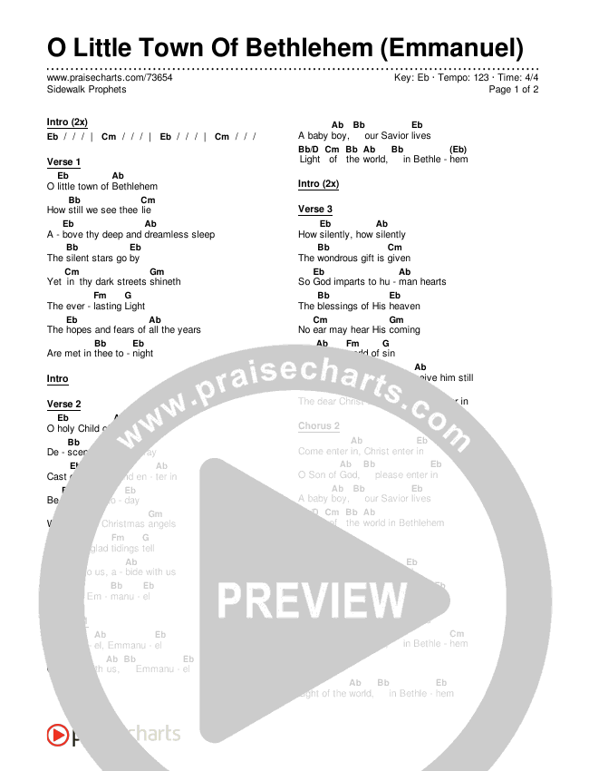 O Little Town Of Bethlehem (Emmanuel) Chords & Lyrics (Sidewalk Prophets)