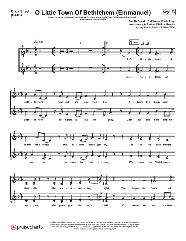O Little Town Of Bethlehem (Emmanuel) Choir Vocals (SATB) (Sidewalk Prophets)