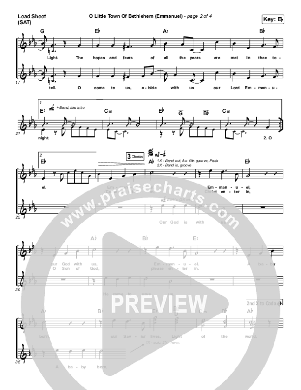 O Little Town Of Bethlehem (Emmanuel) Lead Sheet (SAT) (Sidewalk Prophets)