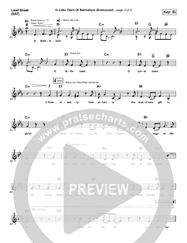 O Little Town Of Bethlehem (Emmanuel) Lead Sheet (SAT) (Sidewalk Prophets)