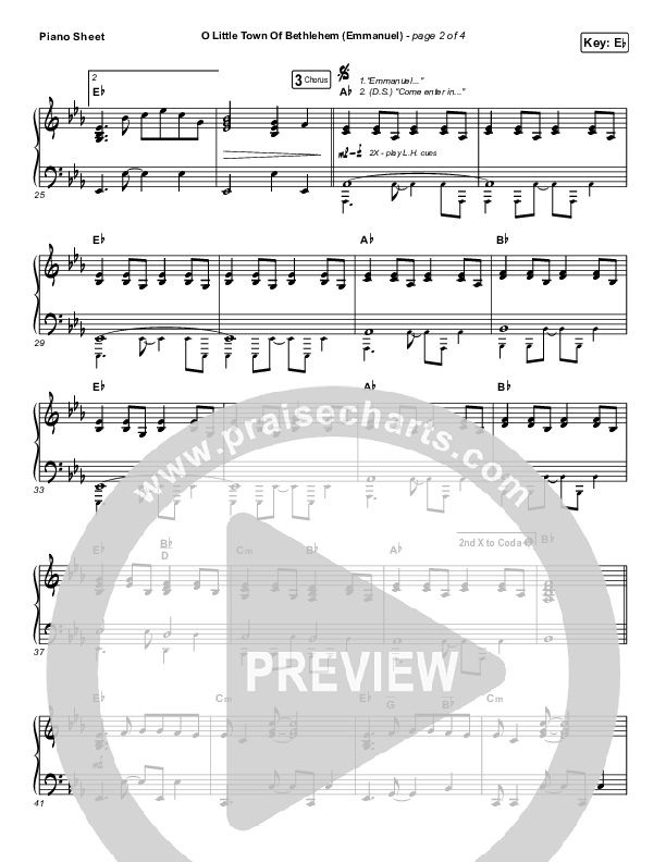 O Little Town Of Bethlehem (Emmanuel) Piano Sheet (Sidewalk Prophets)
