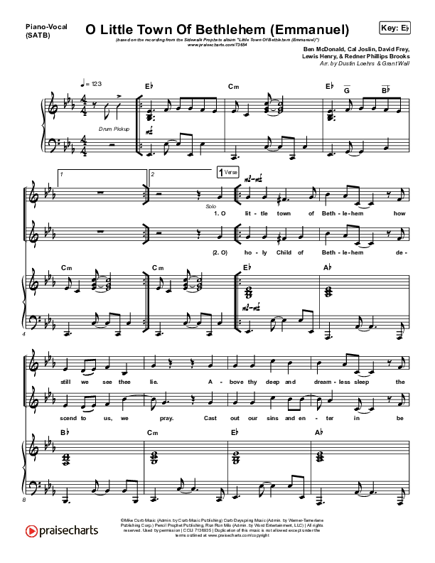 O Little Town Of Bethlehem (Emmanuel) Piano/Vocal (SATB) (Sidewalk Prophets)