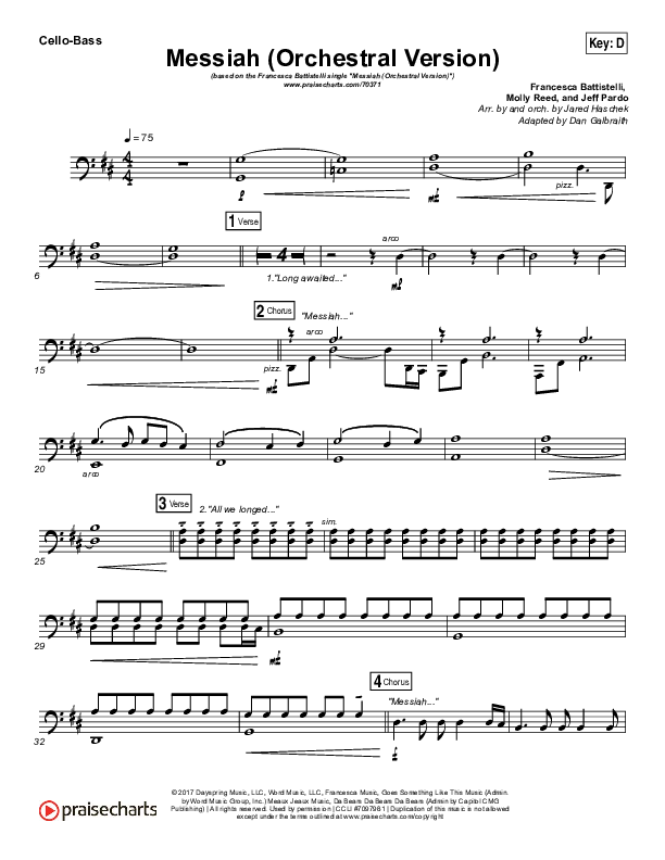 Messiah (Orchestral) Cello/Bass (Francesca Battistelli)